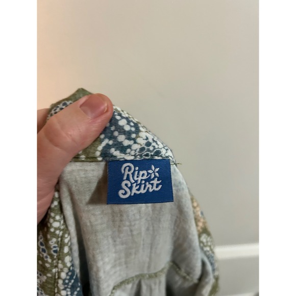 Rip Skirt‎ Women's Olive Floral Print Button Down Roll Tab Sleeve Shirt Dress M - Picture 5 of 5